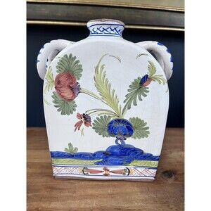 Vtg Dolfi Montelupo Vase Double Handles Hand Painted Earthenware Flask Pottery